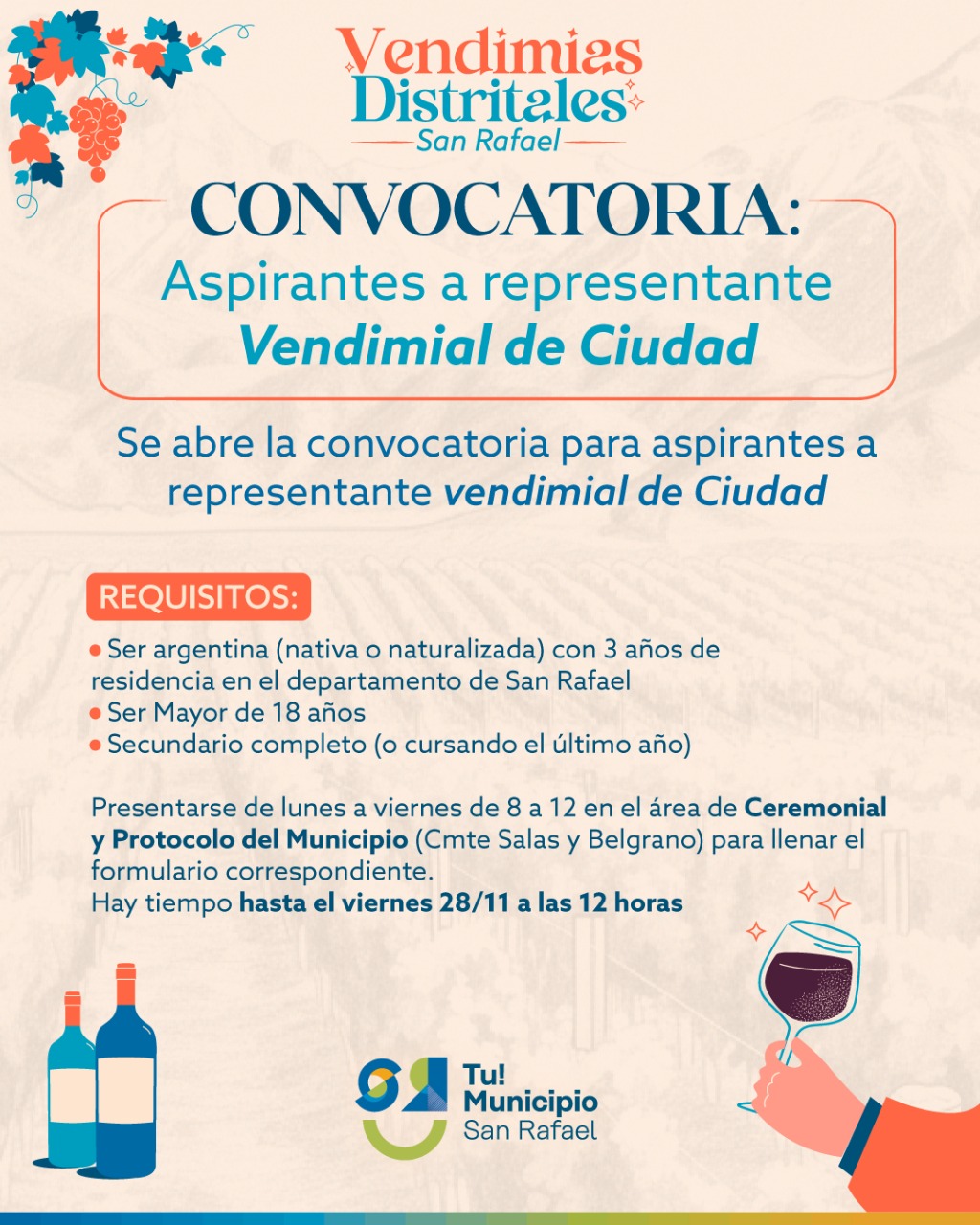 Convocatoria: aspirantes a representante vendimial de Ciudad