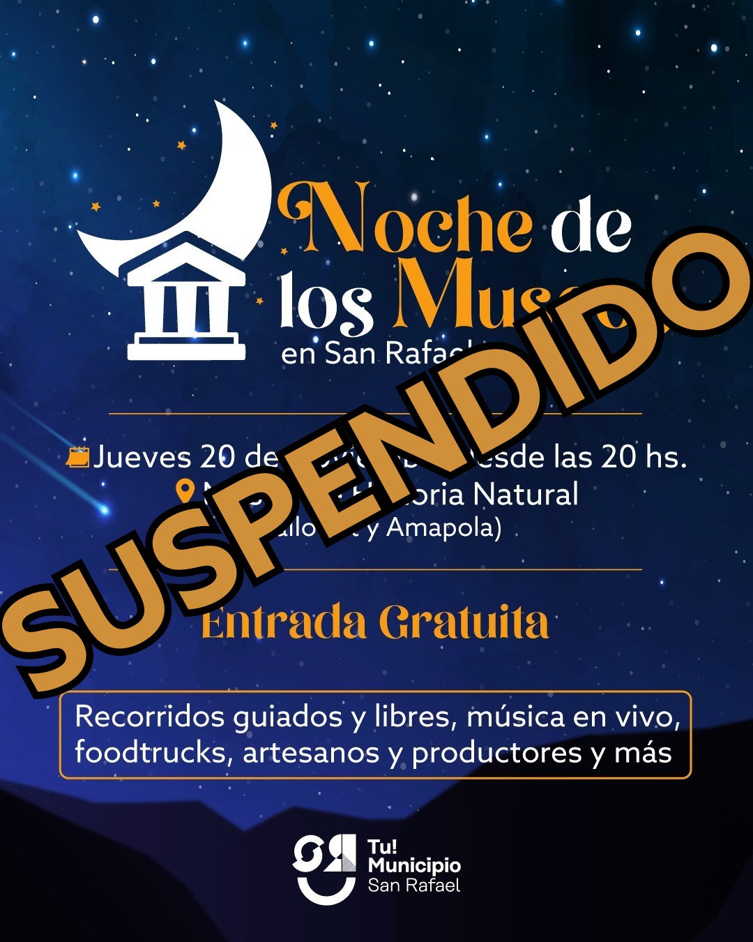ATENCIÓN: SE SUSPENDE EL EVENTO "NOCHE DE LOS MUSEOS"